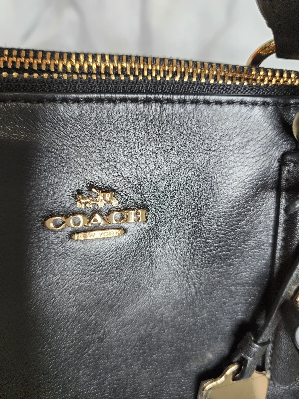 COACH Black Leather Double Zip Satchel Bag Gold Hardware Shoulder Carryall Excel